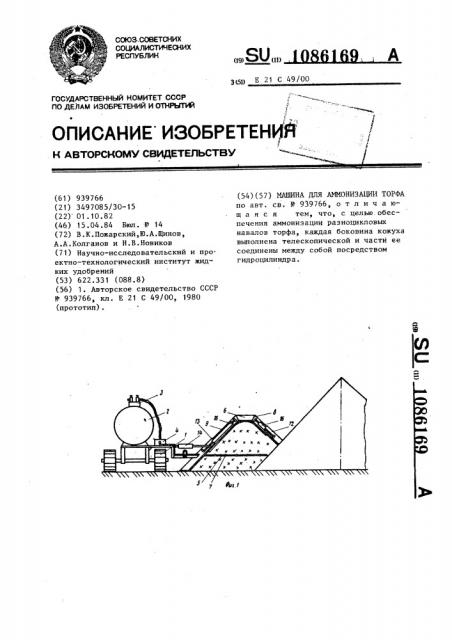 Машина для аммонизации торфа (патент 1086169)
