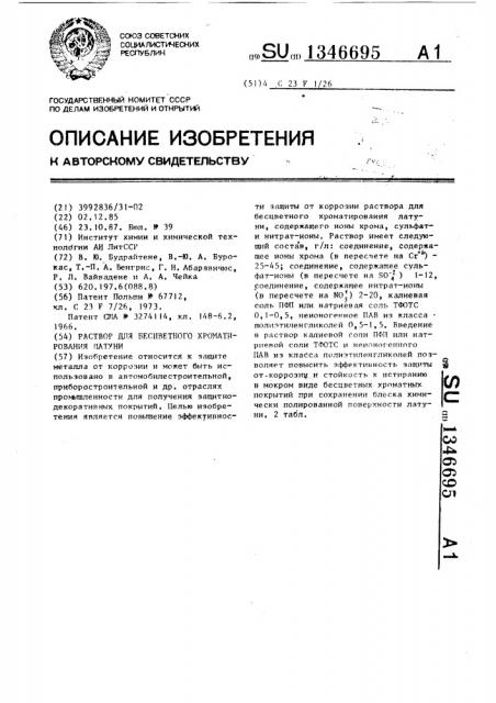 Раствор для бесцветного хроматирования латуни (патент 1346695)