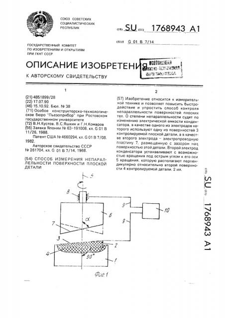 Способ измерения непараллельности поверхностей плоской детали (патент 1768943)