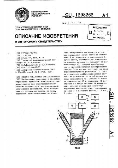 Способ управления электролизером (патент 1298262)