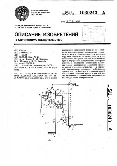 Судовая противопожарная водяная система (патент 1030243)