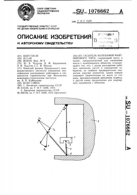 Гаситель колебаний маятникового типа (патент 1076662)