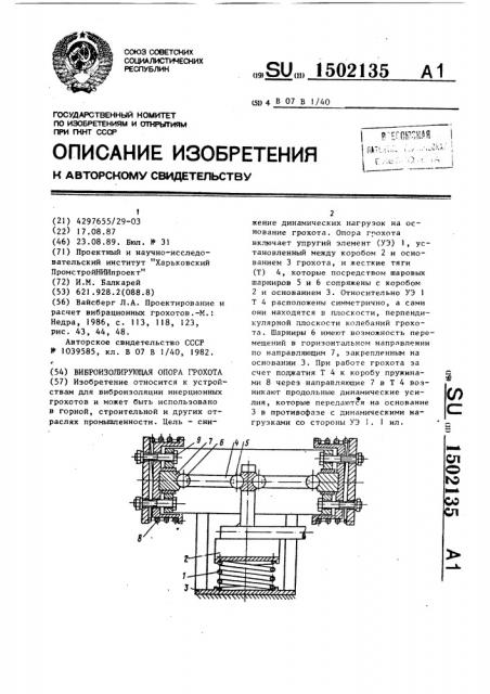 Виброизолирующая опора грохота (патент 1502135)