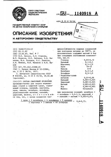 Состав сварочной проволоки (патент 1140918)