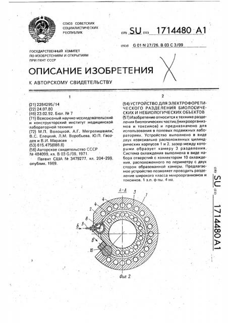 Устройство для электрофоретического разделения биологических и небиологических объектов (патент 1714480)