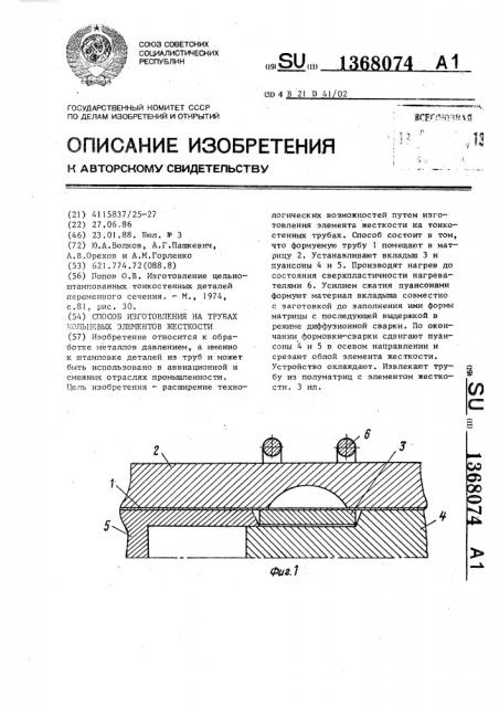 Способ изготовления на трубах кольцевых элементов жесткости (патент 1368074)