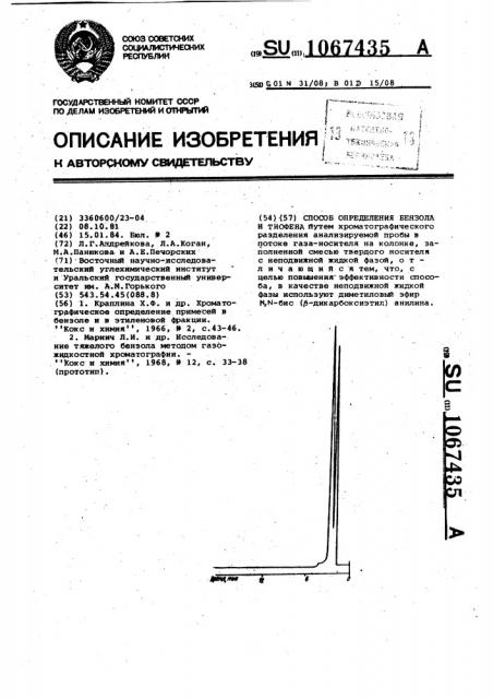 Способ определения бензола и тиофена (патент 1067435)