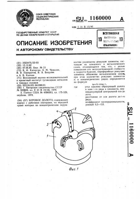 Буровое долото (патент 1160000)