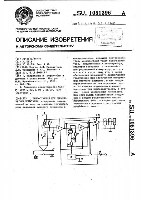 Тензостанция для динамических испытаний (патент 1051396)