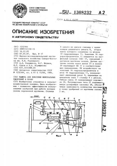 Машина для внесения минеральных удобрений в почву (патент 1308232)