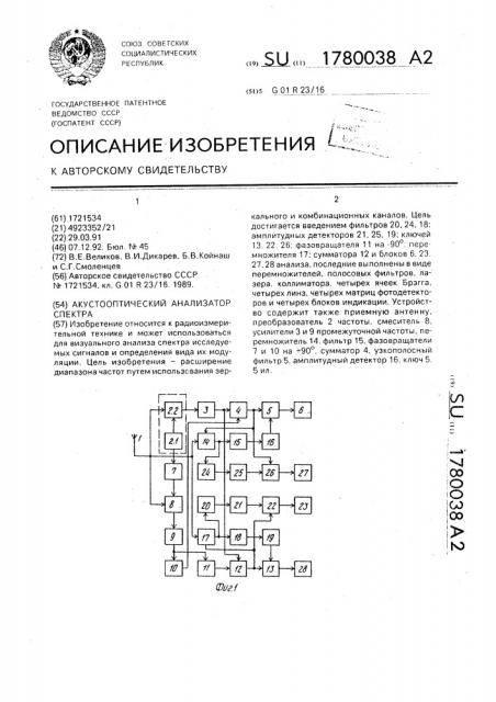 Акустооптический анализатор спектра (патент 1780038)
