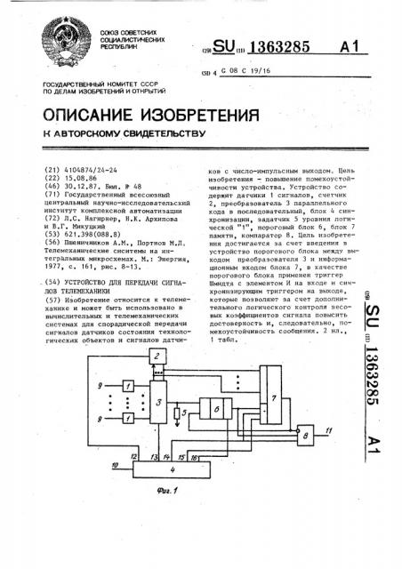 Устройство для передачи сигналов телемеханики (патент 1363285)