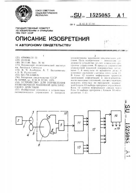 Устройство для управления упаковочной машиной циклического действия (патент 1525085)