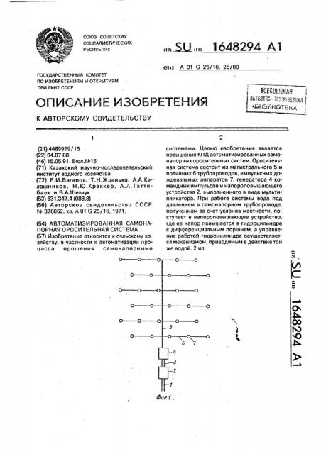 Автоматизированная самонапорная оросительная система (патент 1648294)