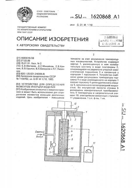 Устройство для определения моментов инерции изделия (патент 1620868)