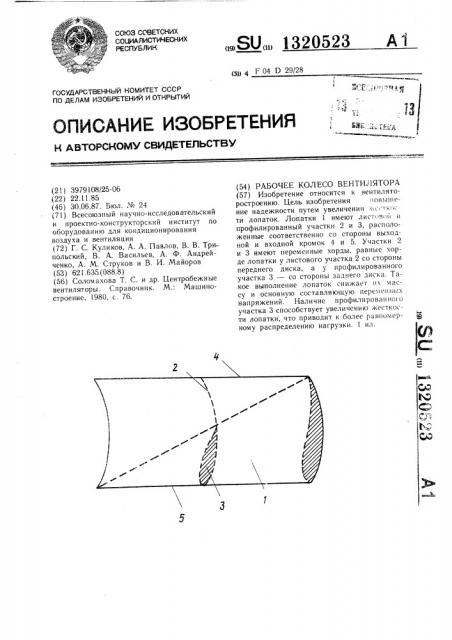 Рабочее колесо вентилятора (патент 1320523)