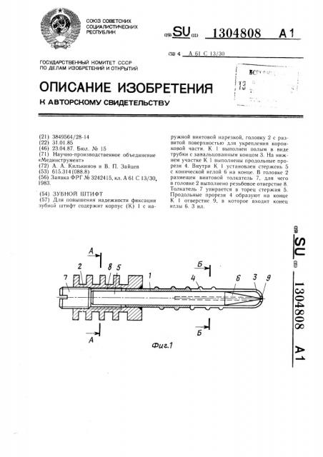 Зубной штифт (патент 1304808)