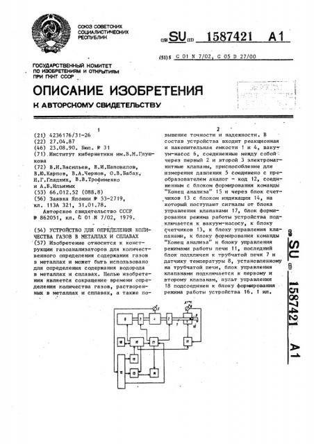 Устройство для определения количества газов в металлах и сплавах (патент 1587421)