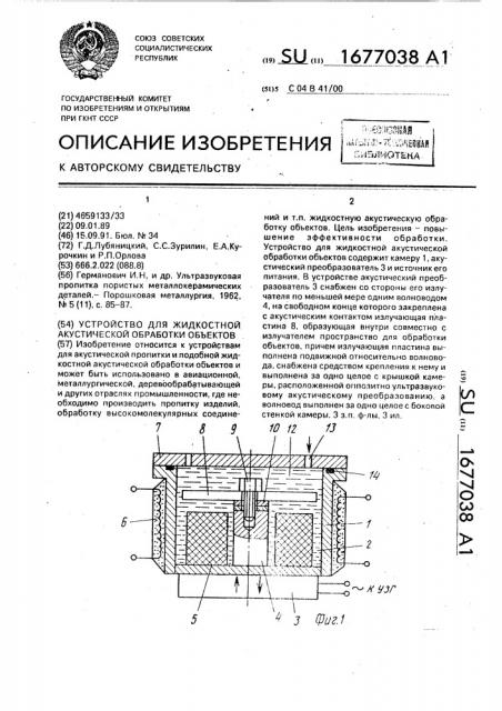 Устройство для жидкостной акустической обработки объектов (патент 1677038)