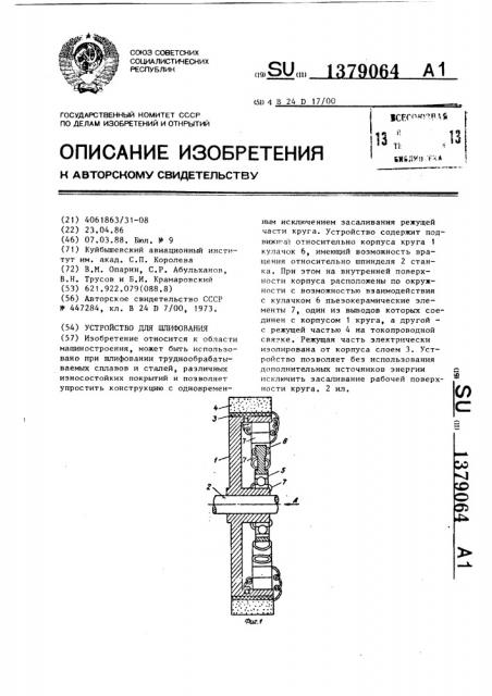 Устройство для шлифования (патент 1379064)