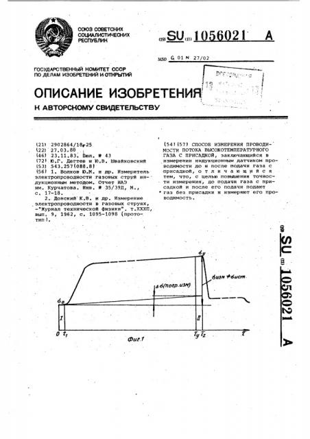 Способ измерения проводимости потока высокотемпературного газа с присадкой (патент 1056021)