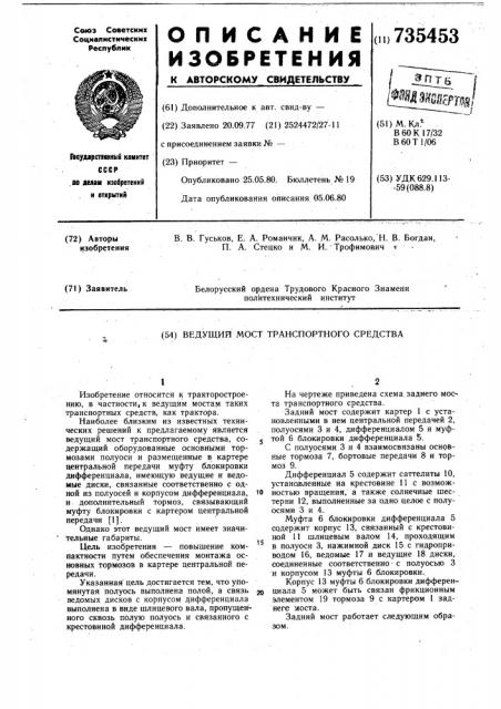 Ведущий мост транспортного средства (патент 735453)