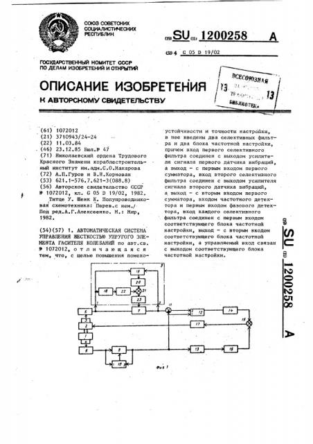 Автоматическая система управления жесткостью упругого элемента гасителя колебаний (патент 1200258)