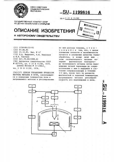 Способ управления процессом нагрева металла в печи (патент 1199816)