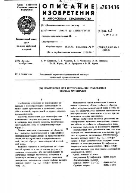 Композиция для интенсификации измельчения твердых материалов (патент 763436)