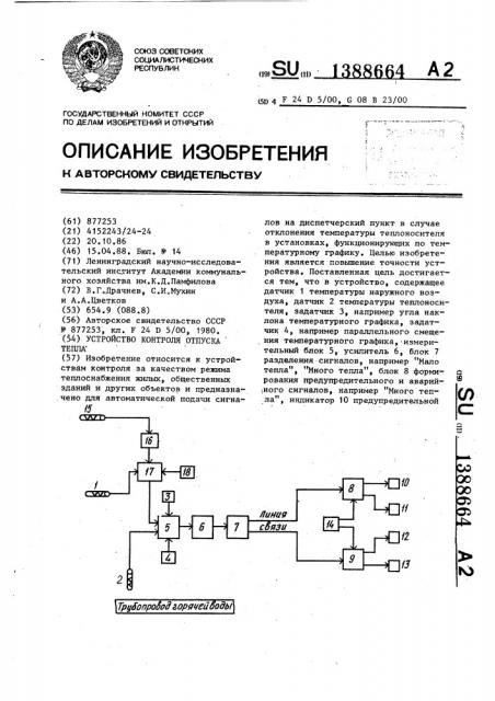 Устройство контроля отпуска тепла (патент 1388664)