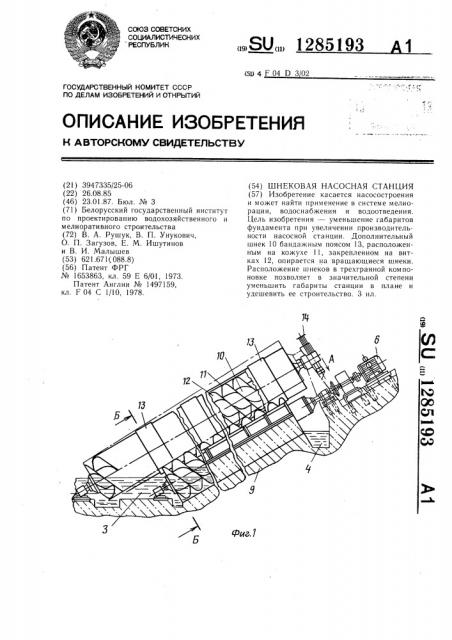 Шнековая насосная станция (патент 1285193)
