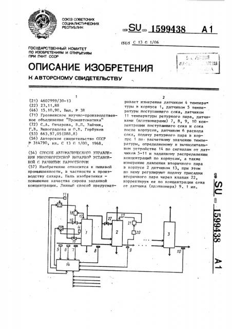 Способ автоматического управления многокорпусной выпарной установкой с развитым пароотбором (патент 1599438)