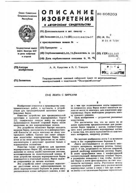 Лента с бирками (патент 608203)