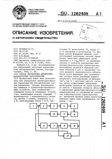 Способ определения амплитудно-фазочастотных характеристик (патент 1262408)