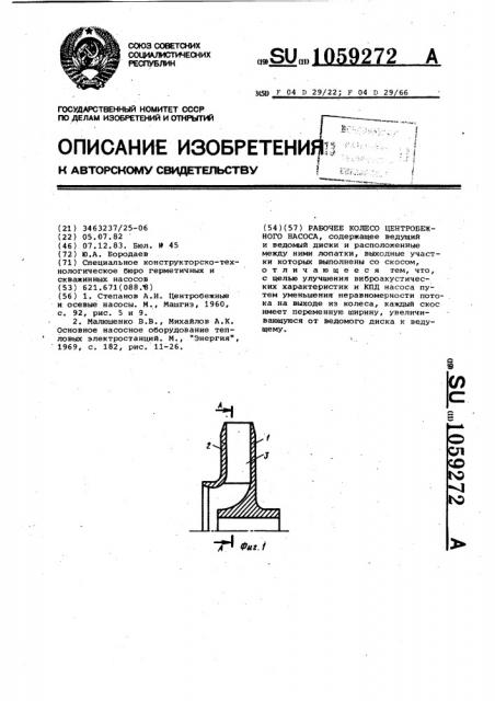 Рабочее колесо центробежного насоса (патент 1059272)
