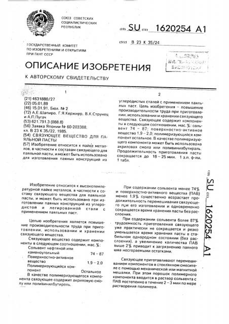 Связующее вещество для паяльной пасты (патент 1620254)