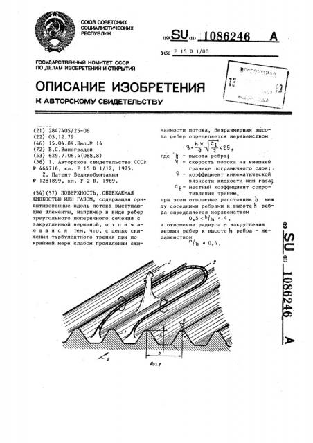 Поверхность,обтекаемая жидкостью или газом (патент 1086246)