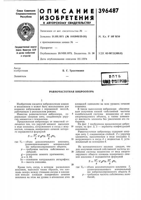 Равночастотная виброопора (патент 396487)