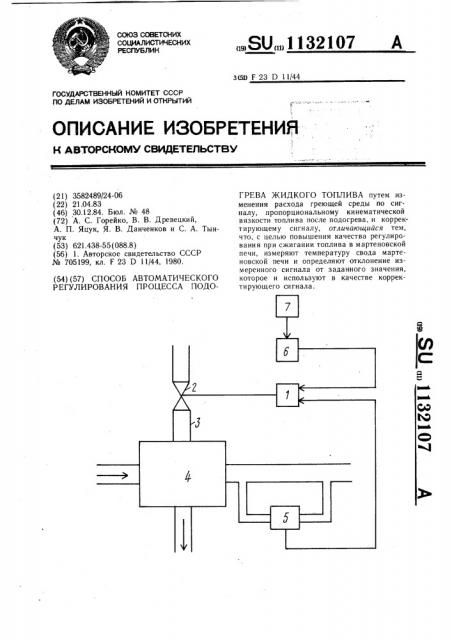 Способ автоматического регулирования процесса подогрева жидкого топлива (патент 1132107)