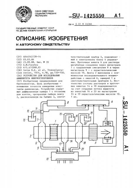 Устройство для исследования аффинитета иммуноглобулинов (патент 1425550)