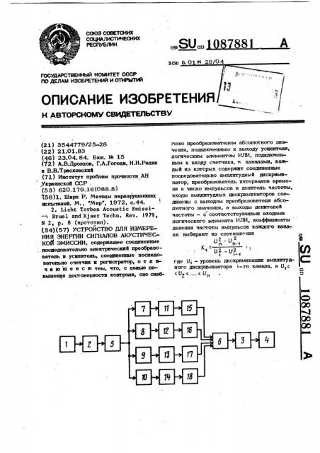 Устройство для измерения энергии сигналов акустической эмиссии (патент 1087881)