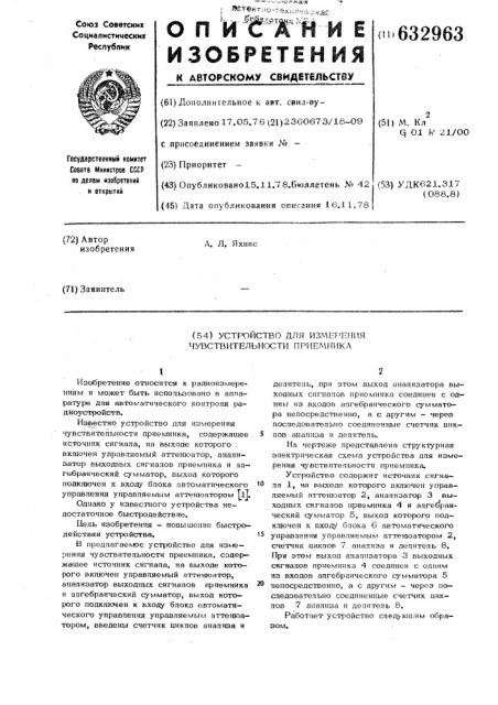 Устройство для измерения чувствительности приемника (патент 632963)