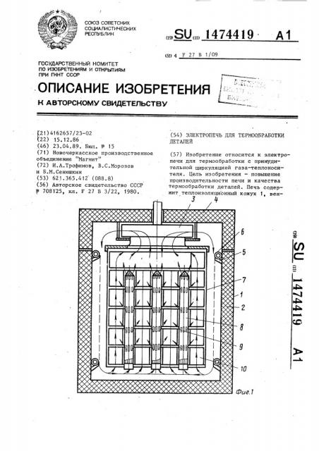 Электропечь для термообработки деталей (патент 1474419)