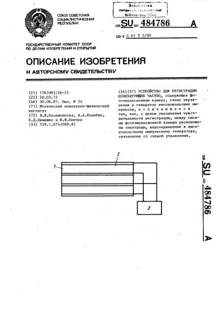 Устройство для регистрации ионизирующих частиц (патент 484786)