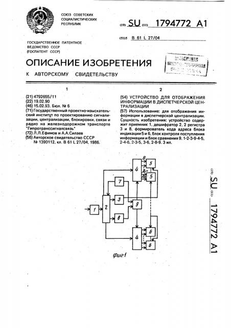 Устройство для отображения информации в диспетчерской централизации (патент 1794772)