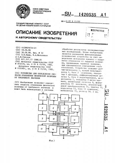 Устройство для определения скорости отклонения физической величины от требуемого значения (патент 1420535)