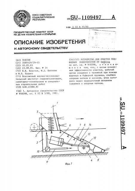 Устройство для очистки подводных поверхностей от наносов (патент 1109497)