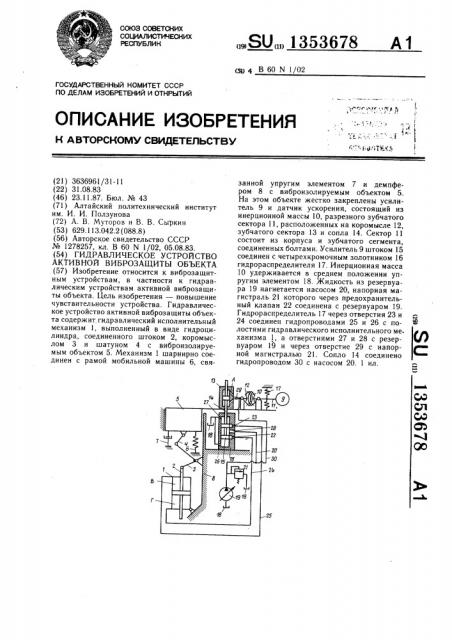 Гидравлическое устройство активной виброзащиты объекта (патент 1353678)