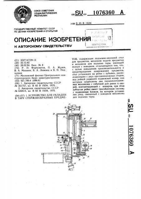 Устройство для укладки в тару стержнеобразных предметов (патент 1076360)