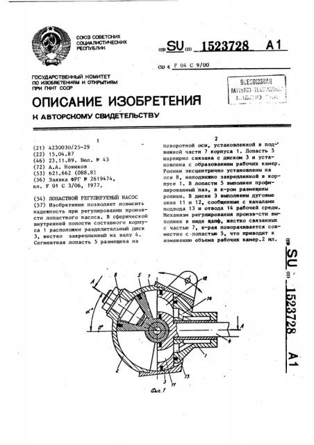 Лопастной регулируемый насос (патент 1523728)